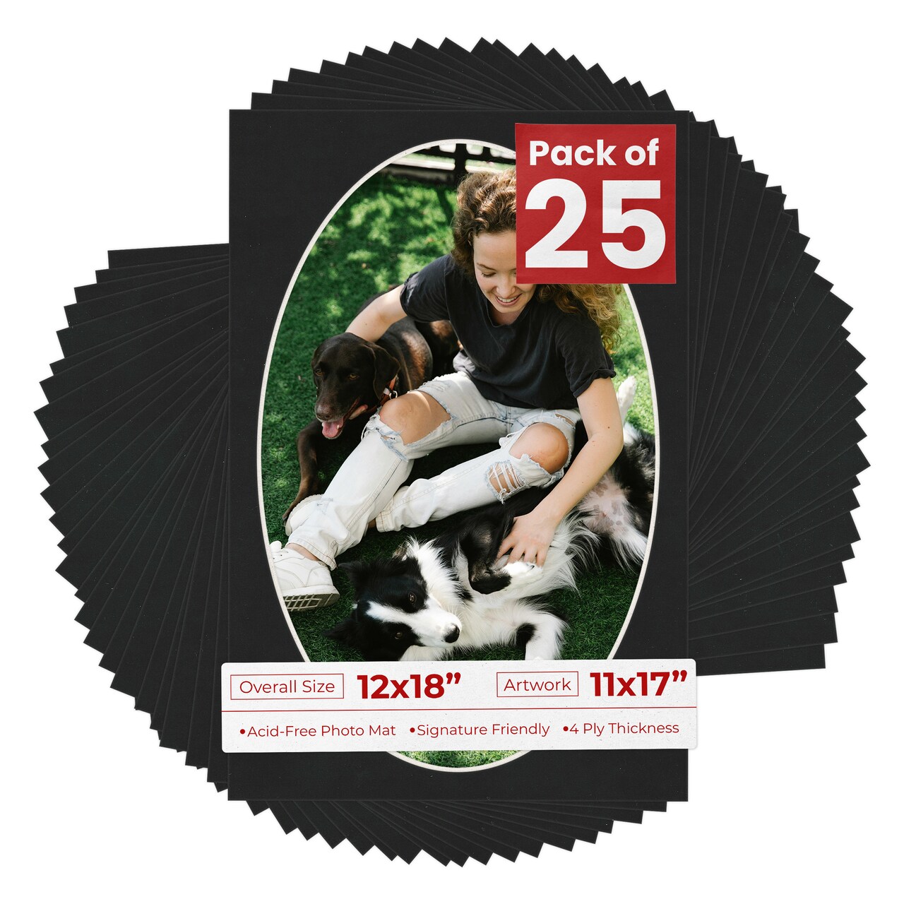 Black Suede Mat Board for 12x18 Frames - Oval Opening for 11x17 Photos